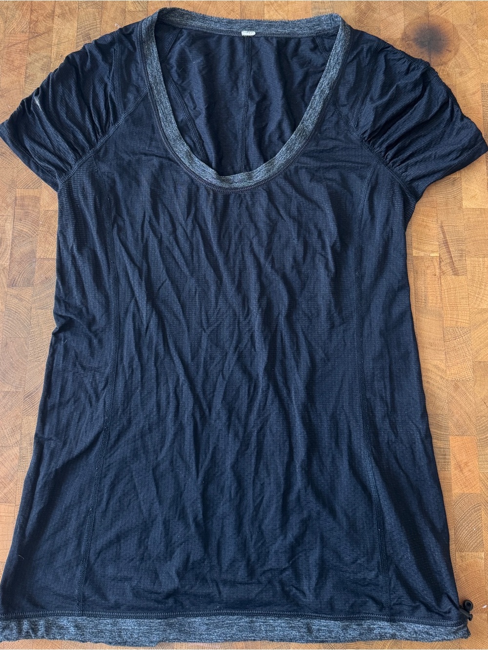 lululemon athletica Black Scoop Neck Short Sleeve Top with Heather Trim